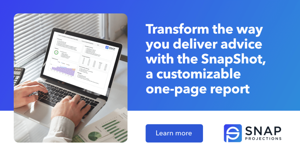 Canadian Financial Advisors can now create a one-page financial plan summary report with Snap Projections financial planning software.