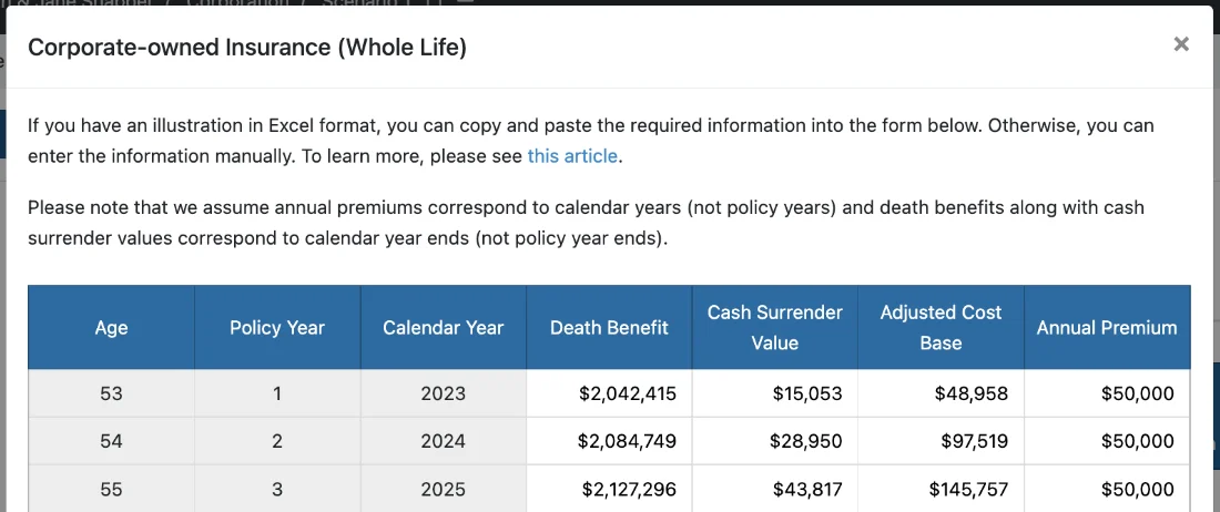 Corporate-owned life insurance in Snap Projections