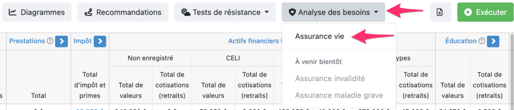 Voici comment les conseillers financiers accèdent à l'outil d'analyse des besoins en assurance vie dans le logiciel de planification financière Snap Projections.