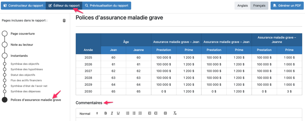 Détails du rapport sur les polices d'assurance maladies graves